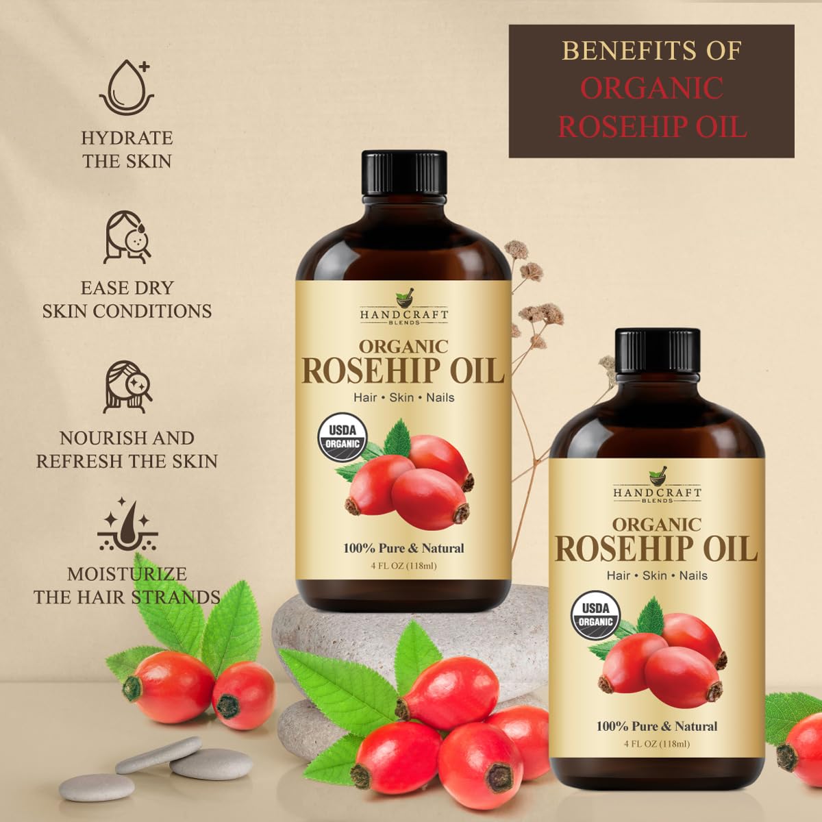 Spa-like setup featuring Handcraft Blends rosehip oil for skincare routine