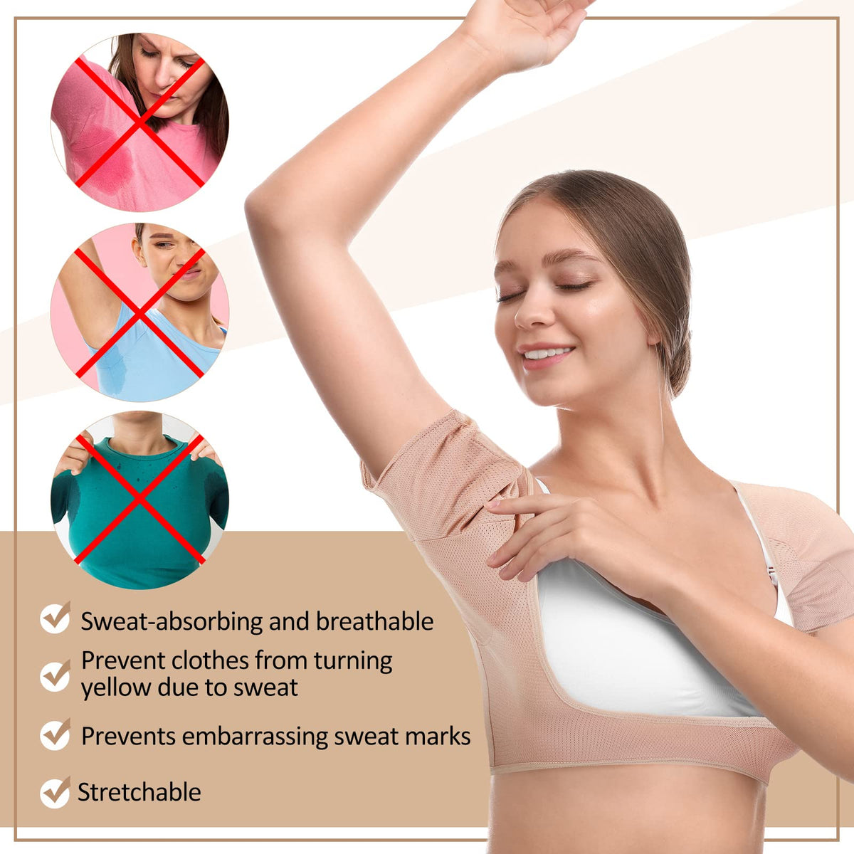 Handepo nude underarm sweat vest, front view for everyday wear.