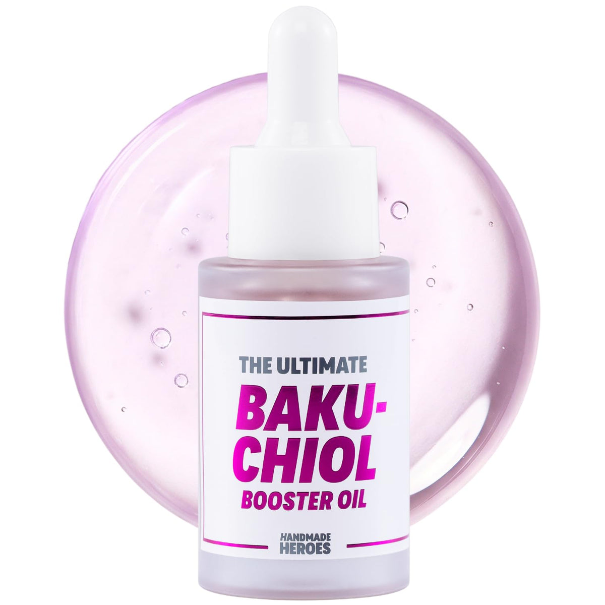 Handmade Heroes bakuchiol oil bottle pour for easy, targeted application for smoother skin.