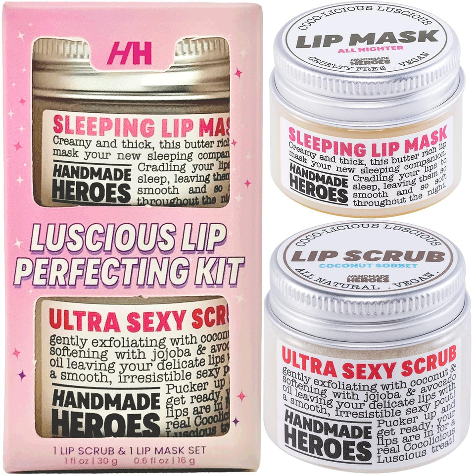 Handmade Heroes coconut lip scrub jar shows creamy texture for gentle exfoliation and smoother lips.