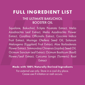Handmade Heroes natural ingredients label emphasizes bakuchiol-rich formula for gentle care.