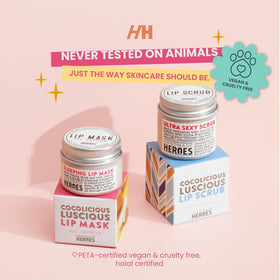 Handmade Heroes sugar exfoliant close-up shows gentle granules for refreshed lips.