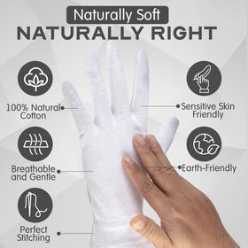 HandsAllright overnight gloves close-up, breathable cotton for comfortable sleep and hydration.