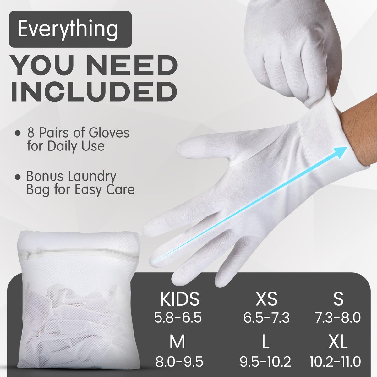 HandsAllright wash-and-wear gloves with laundry bag, easy care for repeated use.