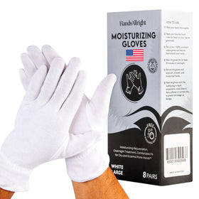 HandsAllright white cotton gloves pack front, overnight hydration potential.