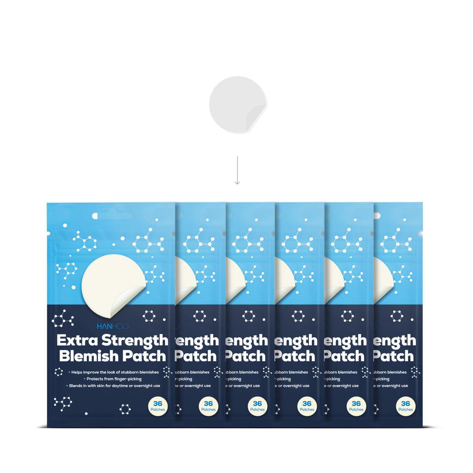 Hanhoo extra-strength blemish patch bundle on skin with discreet coverage and protection