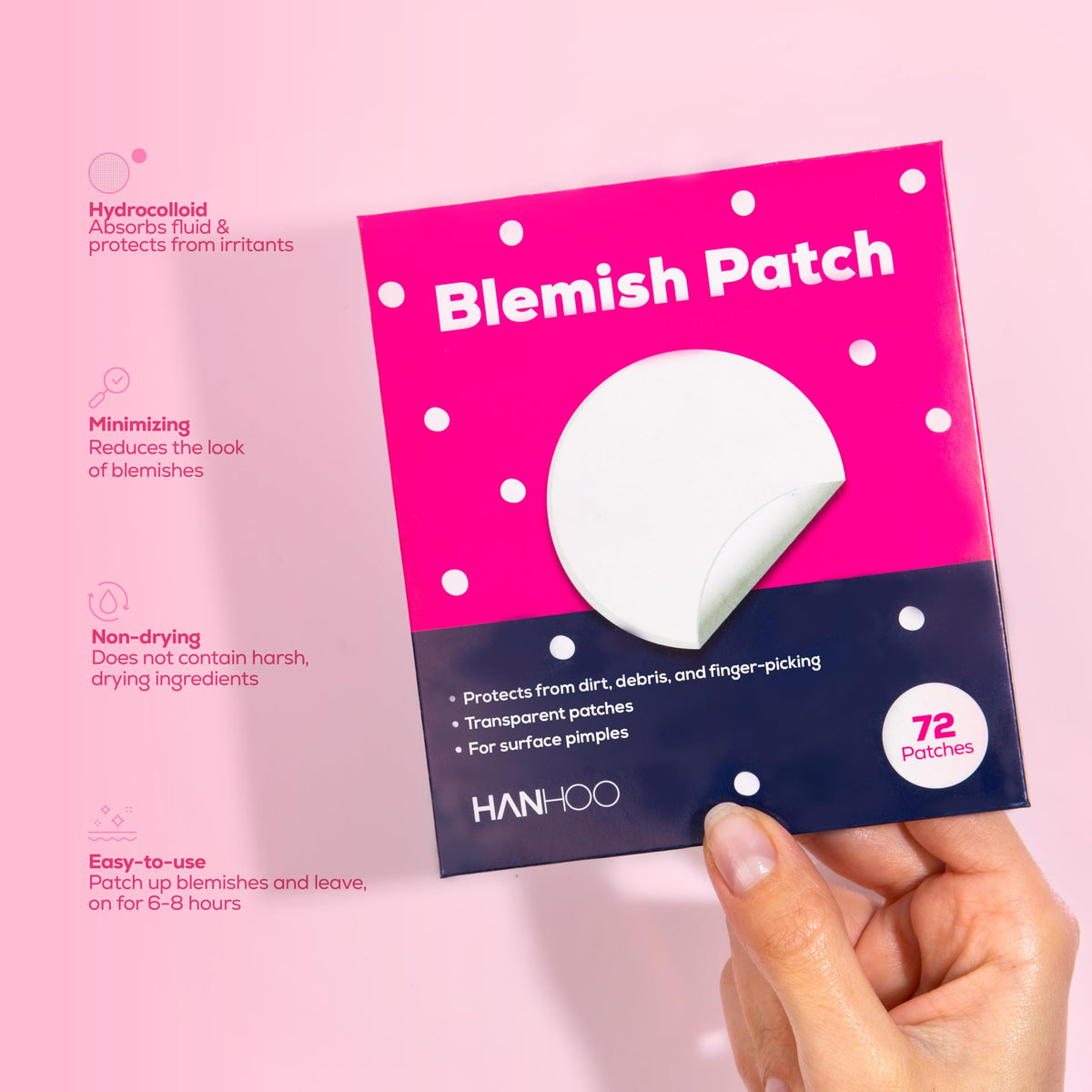 Hanhoo 10mm hydrocolloid patch close-up on skin
