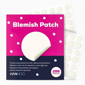 Hanhoo hydrocolloid patches packaging shows 288-count bundle for convenient blemish care