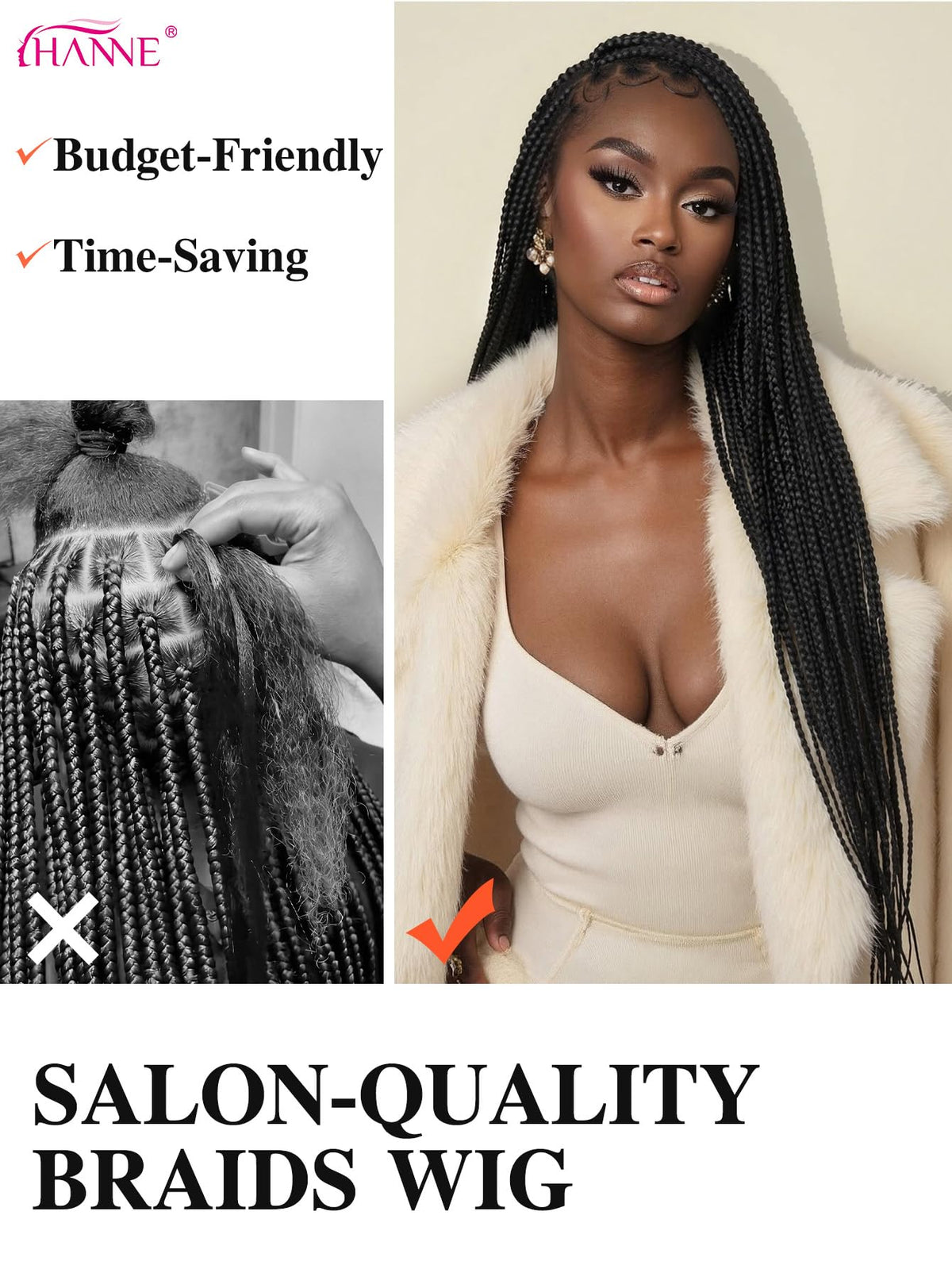 HANNE 3-strand knotless braids offer a timeless braided style.