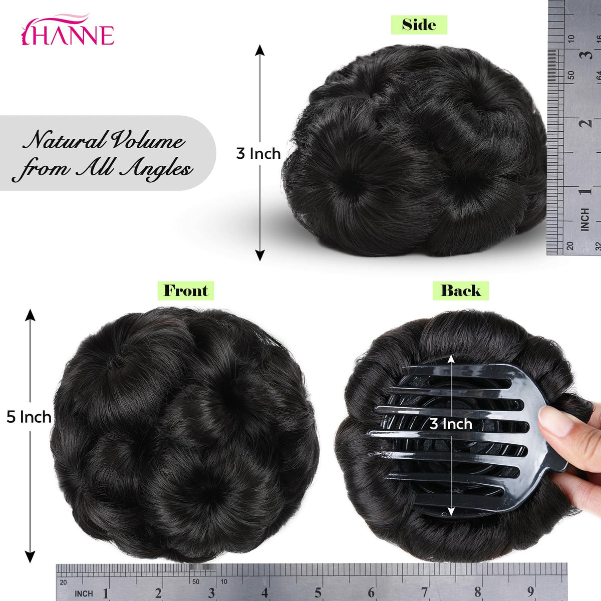 HANNE bun clip details closeup for secure fit
