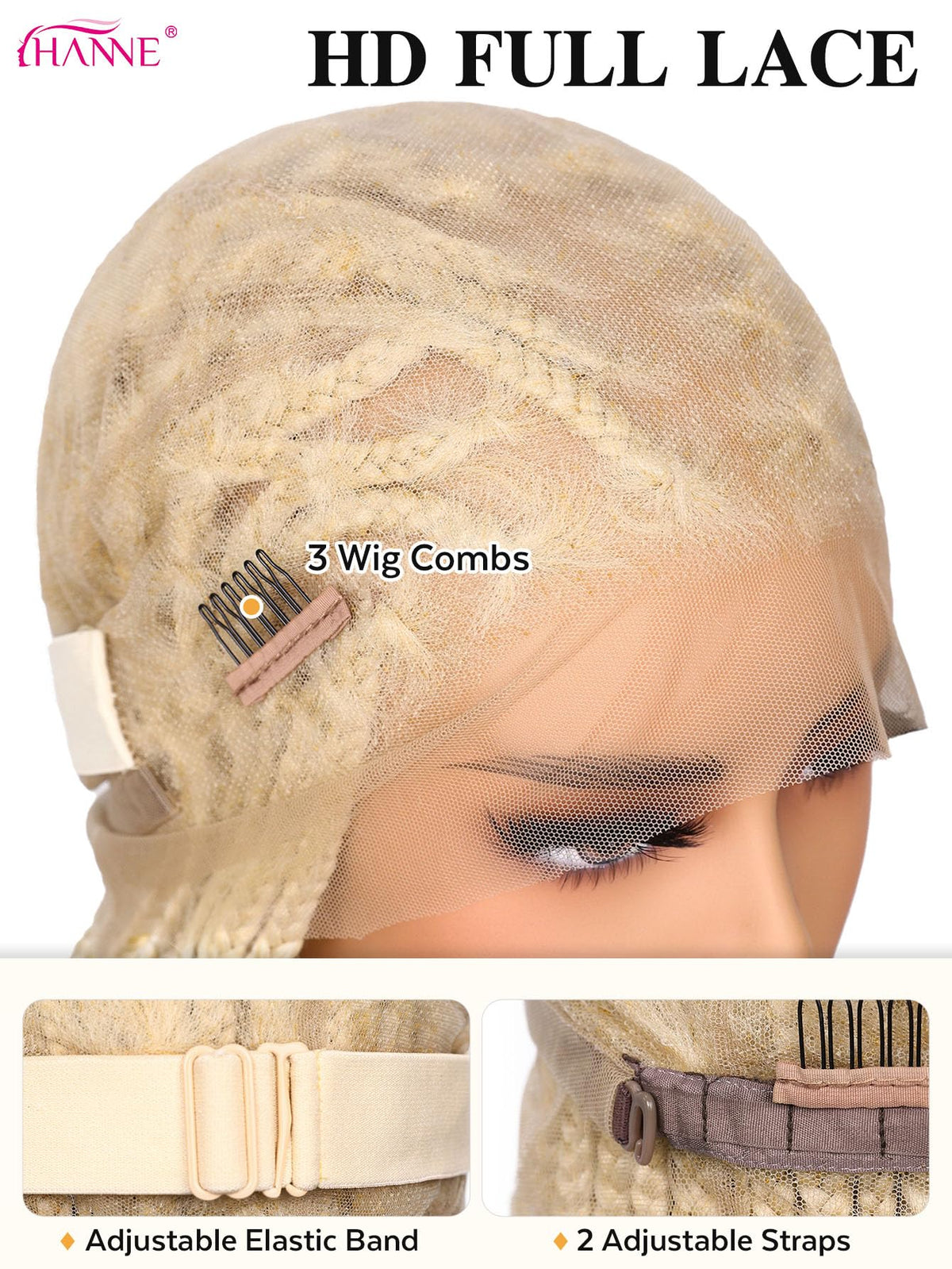 HANNE knotless glueless braided wig provides secure, comfortable wear.