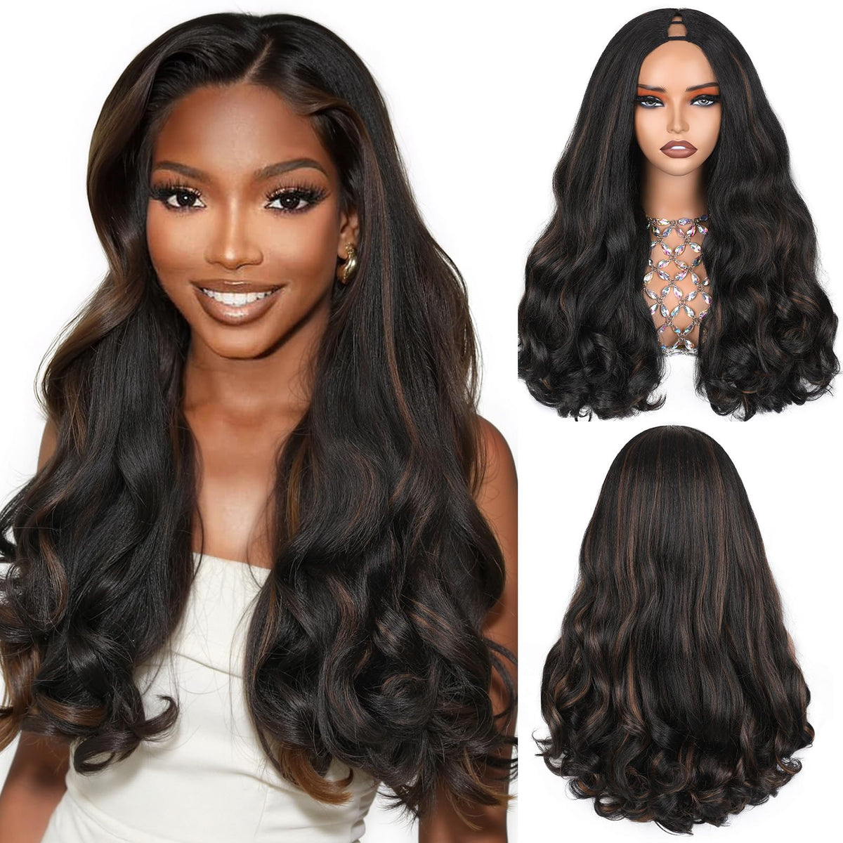 HANNE Yaki Curly V Part wig 22-inch natural silhouette for daily wear