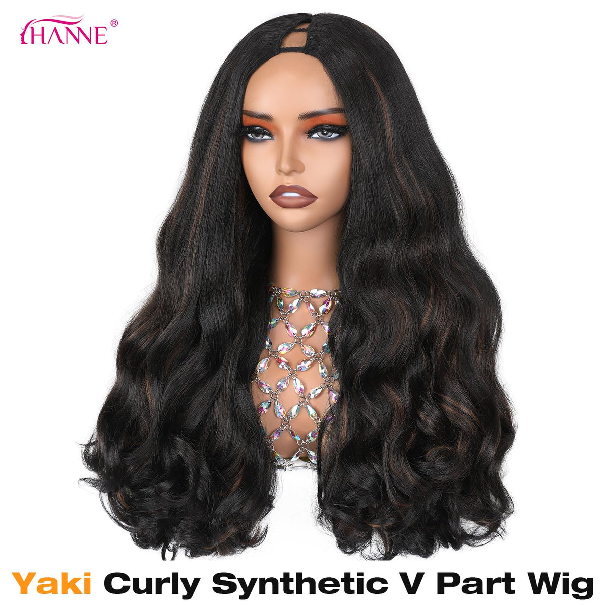 HANNE Yaki Curly V Part wig close-up of tight spring curls