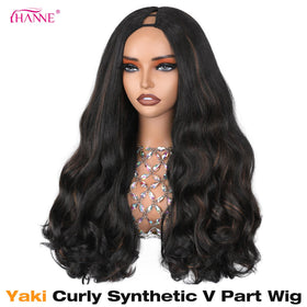 HANNE Yaki Curly V Part wig close-up of tight spring curls