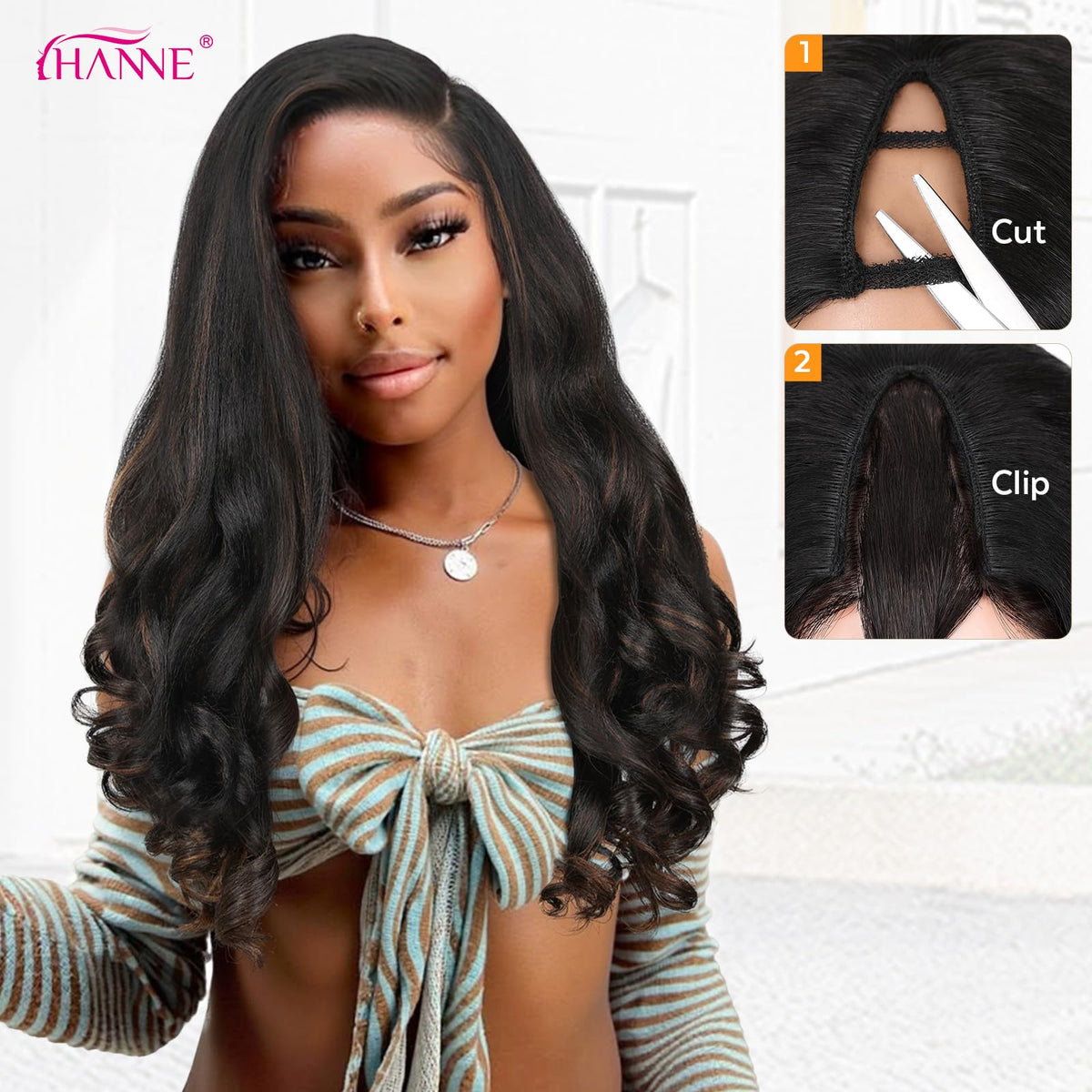 HANNE Yaki Curly V Part wig adds natural volume with yaki texture