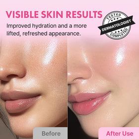 Hanskin Real Complexion 24-hour hydration with pore refining illustration.