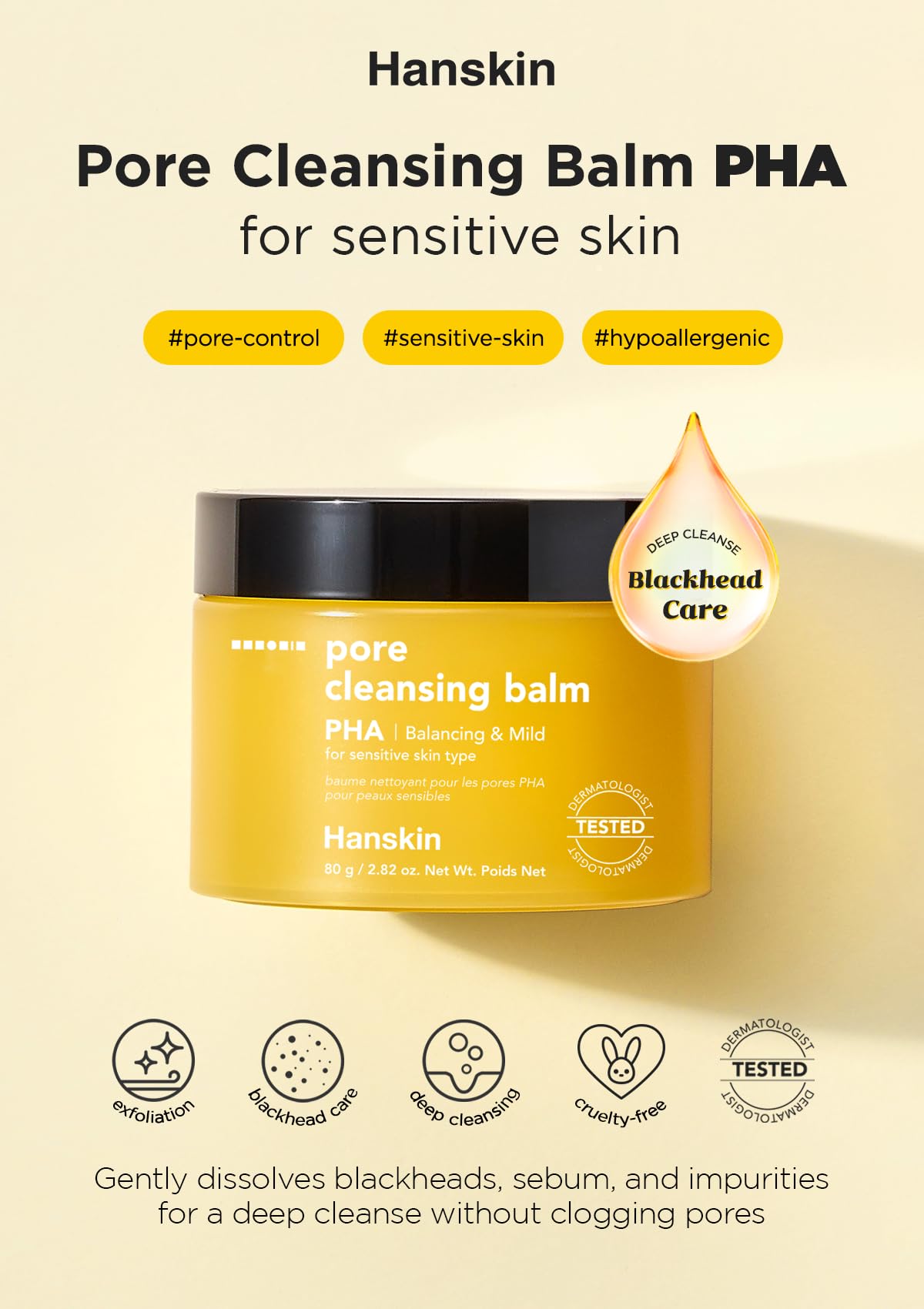 Hanskin balm melting into oil texture during application for a smooth cleanse