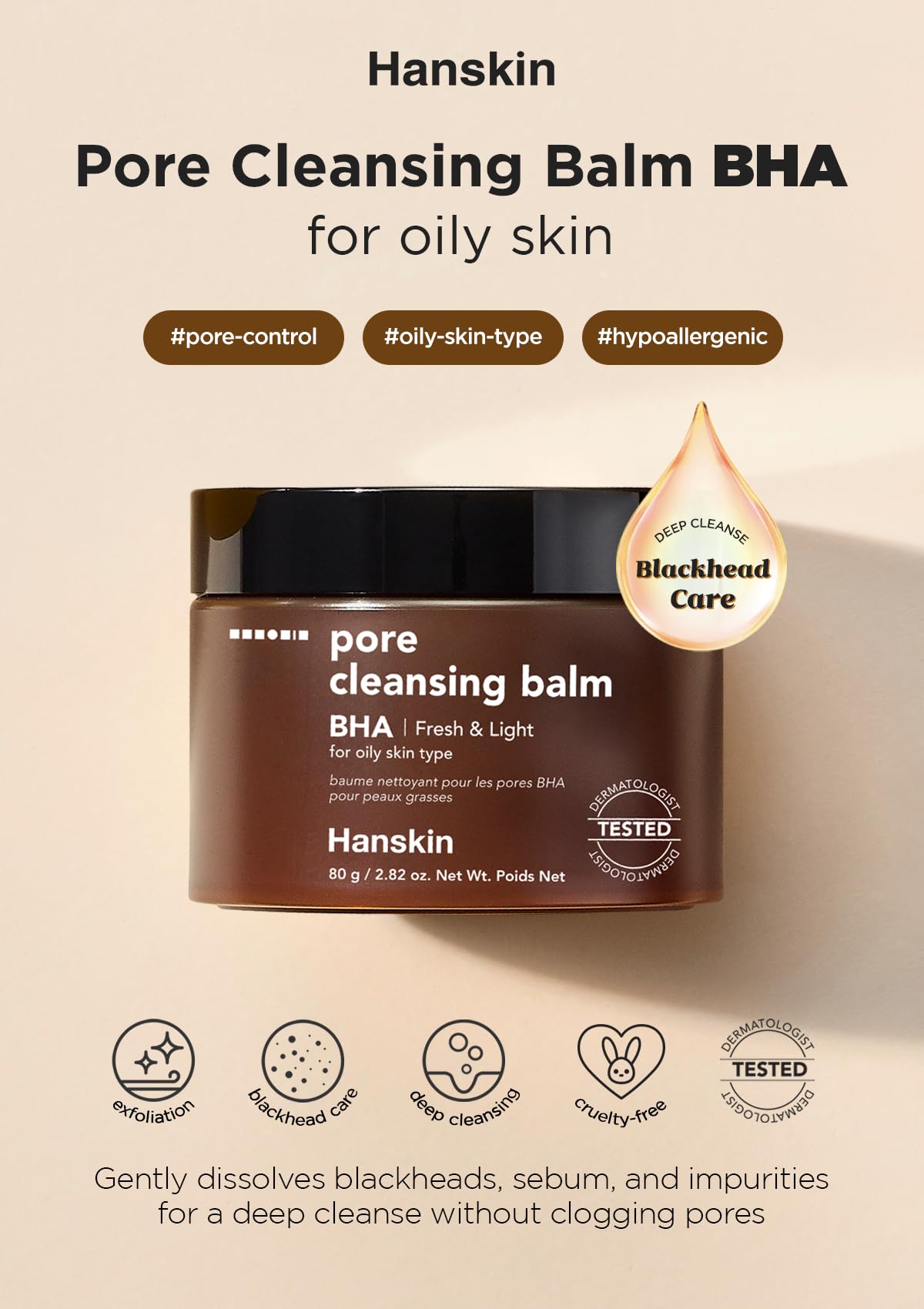 Hanskin BHA Pore Cleansing Balm melting action begins as a solid then cleanses with silky oil.
