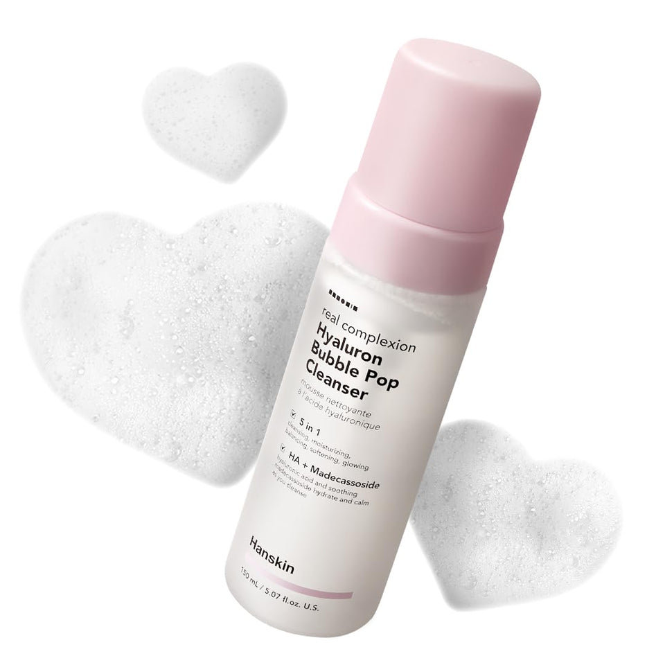 Hanskin Hyaluron Bubble Pop Cleanser bottle front for daily hydrating cleanse.