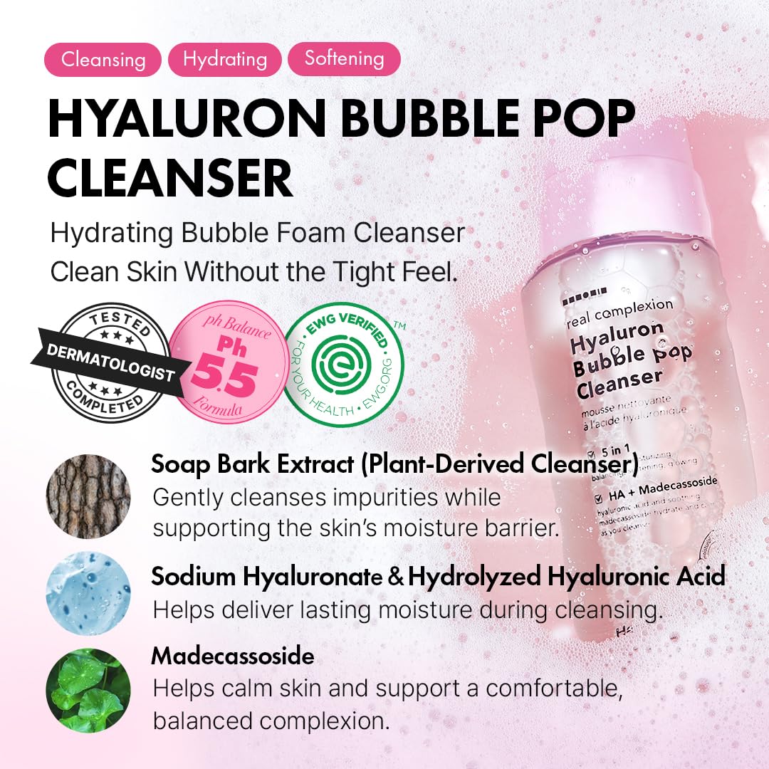 Hanskin Hyaluron Bubble Pop Cleanser foam closeup showing cushiony micro-foam.