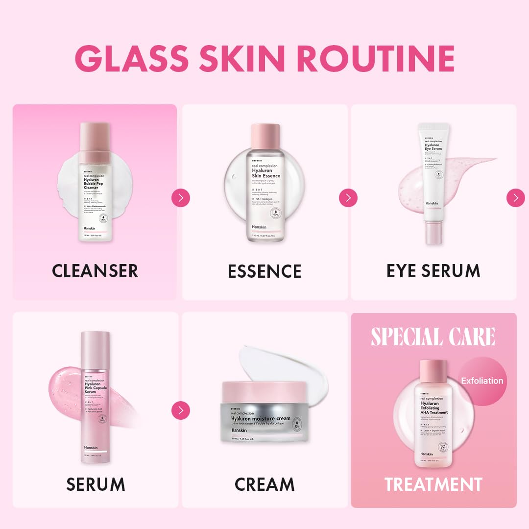 Hanskin Hyaluron Bubble Pop Cleanser glass-skin routine visual for glow.