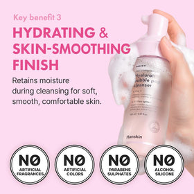 Hanskin Hyaluron Bubble Pop Cleanser pH-balancing label indicates gentle daily use.