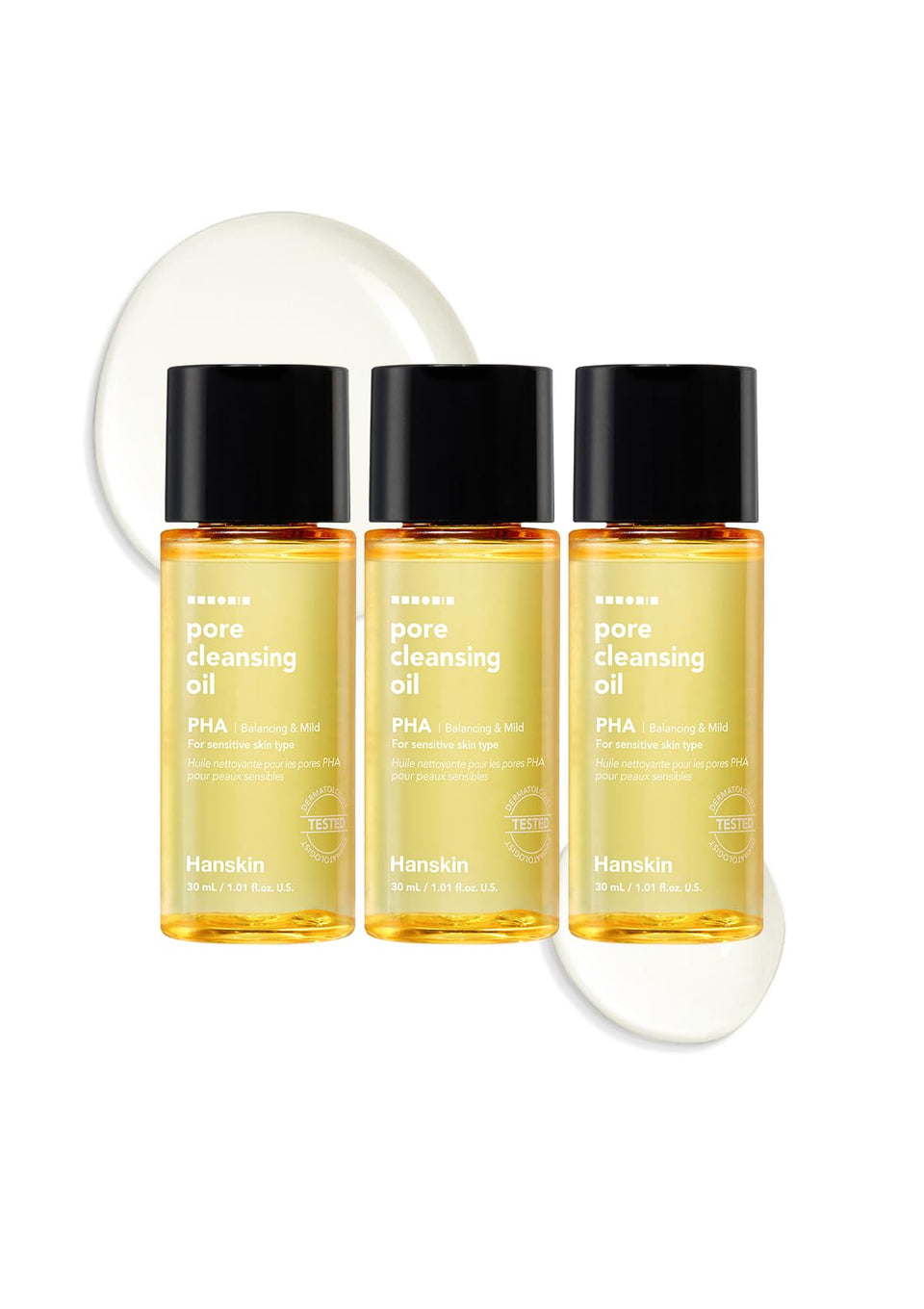 Hanskin PHA Pore Cleansing Oil mini set packaging highlights travel-friendly design.