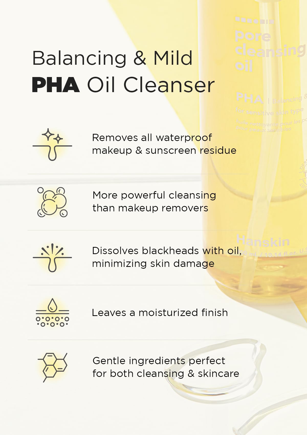 Hanskin PHA Pore Cleansing Oil mini set removes waterproof makeup without eye irritation.