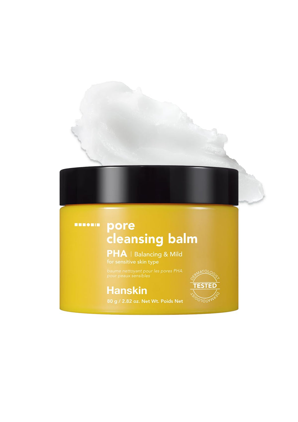 Hanskin PHA Pore Cleansing Balm jar close-up showing solid texture for gentle exfoliation