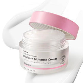 Hanskin Real Complexion Hyaluronic Moisture Cream bottle for deep hydration and dewy glow.