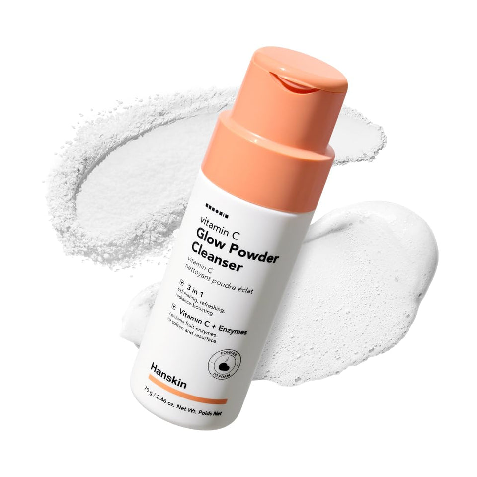 Hanskin Vitamin C Glow Powder Cleanser bottle ready for daily brightening ritual