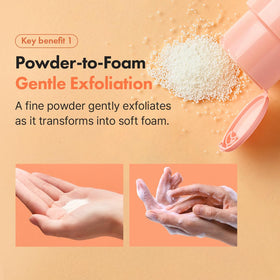 Pour and foam action showing powder-to-foam cleanse