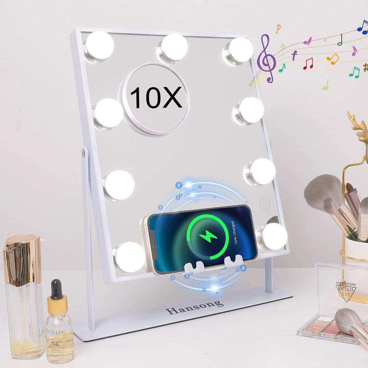 Hansong lighted vanity mirror with Bluetooth speaker for makeup and music