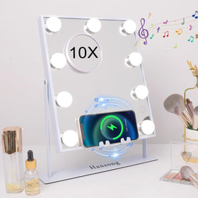 Hansong lighted vanity mirror with Bluetooth speaker for makeup and music