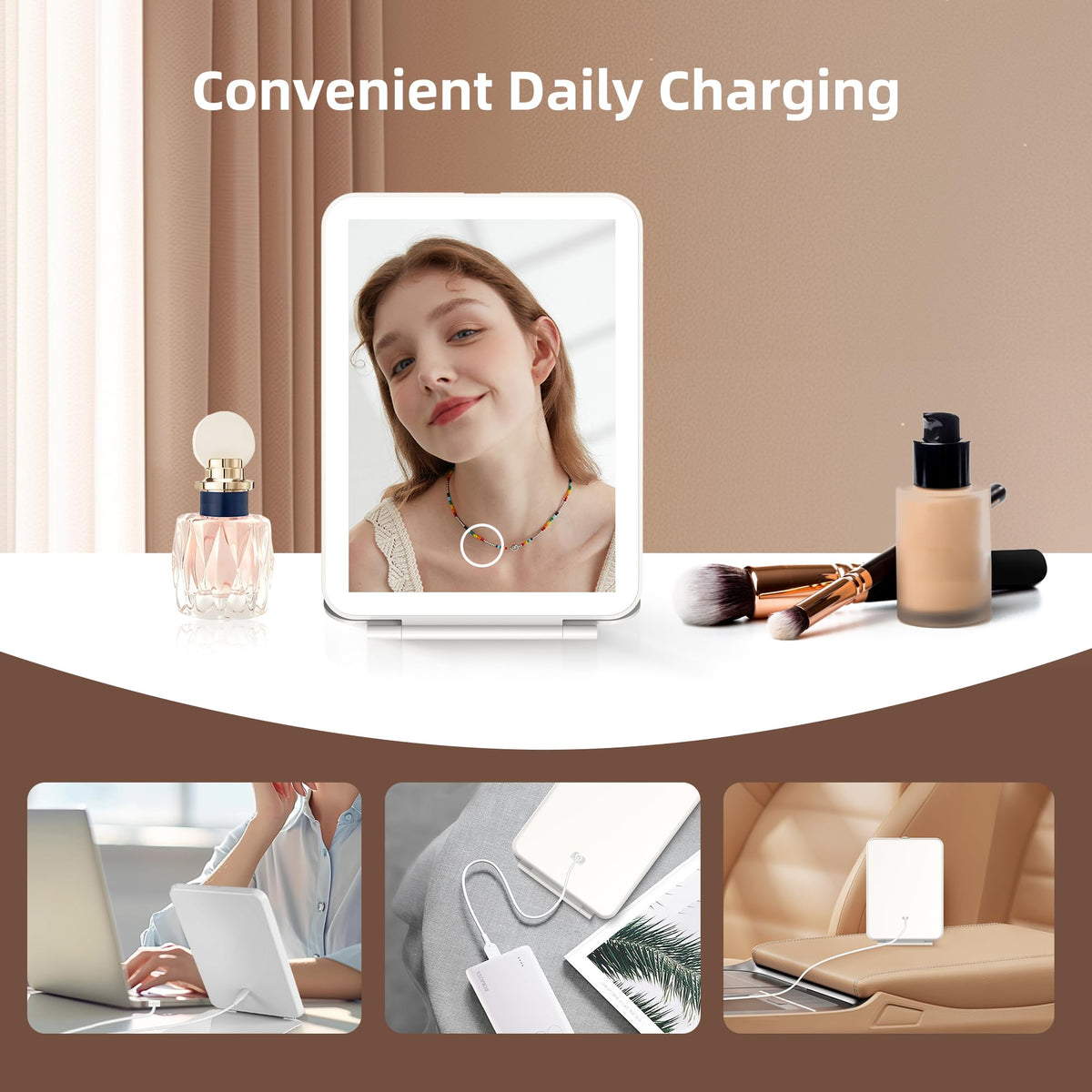 Hansong travel makeup mirror with 72 LEDs for bright, even illumination.