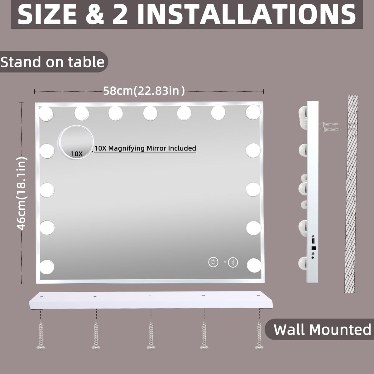 Hansong vanity mirror with Bluetooth speakers and microphone for hands-free calls.