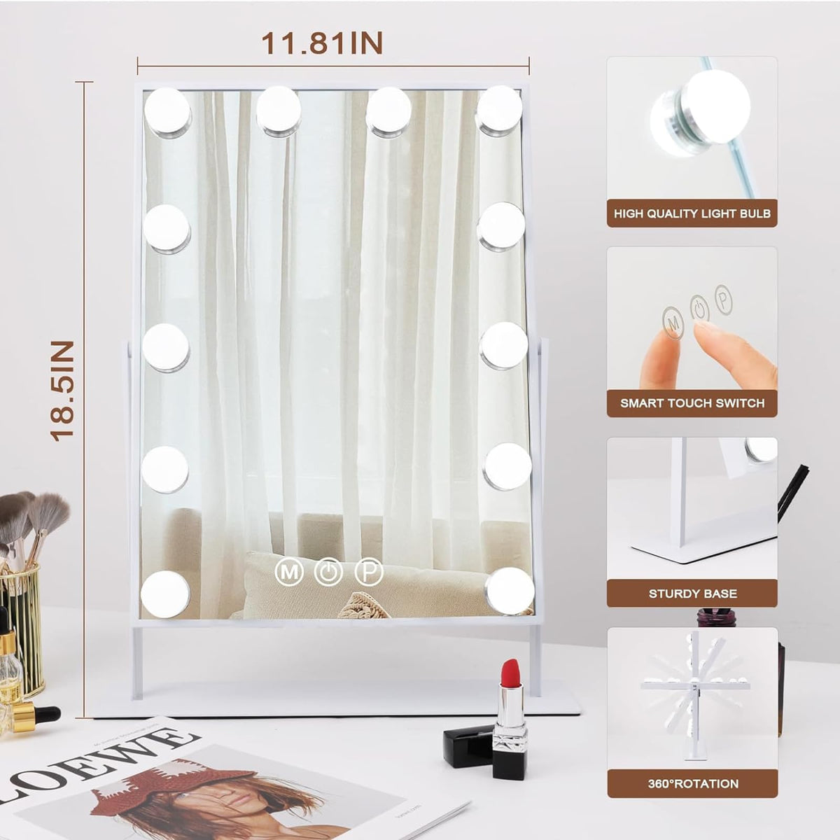 Detachable 10x magnifier on Hansong vanity mirror for detailed work