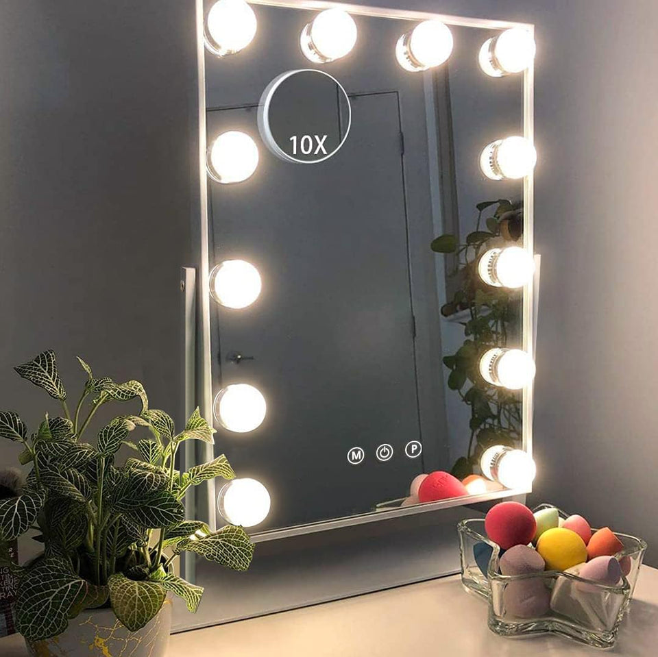 Hansong vanity mirror with lights showing 12 dimmable bulbs for precise makeup