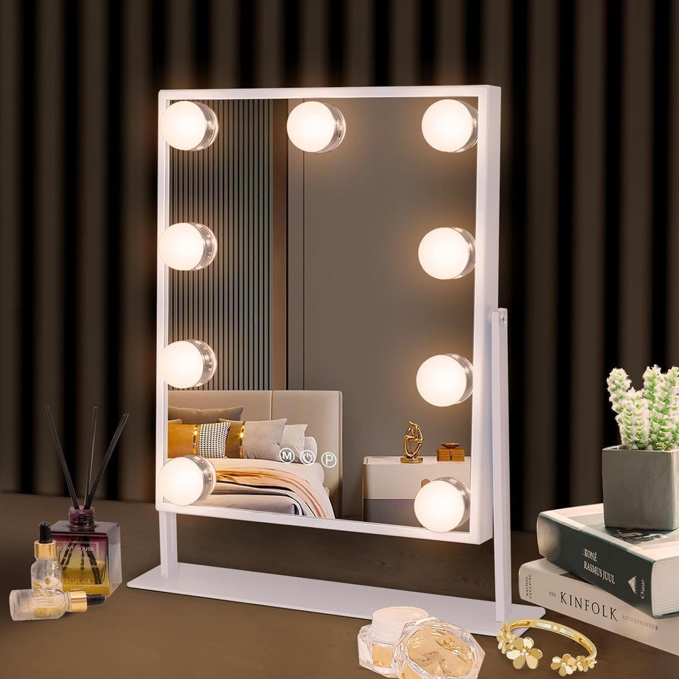 Hansong vanity mirror with 9 LED bulbs for clear makeup lighting.