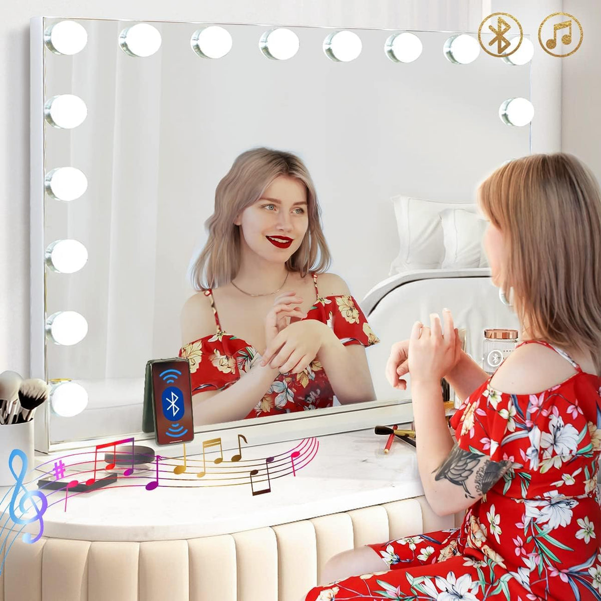 Hansong vanity mirror front view with lights for precise makeup