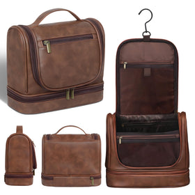 Hanvate leather hanging travel Toiletry Bag with convenient hook