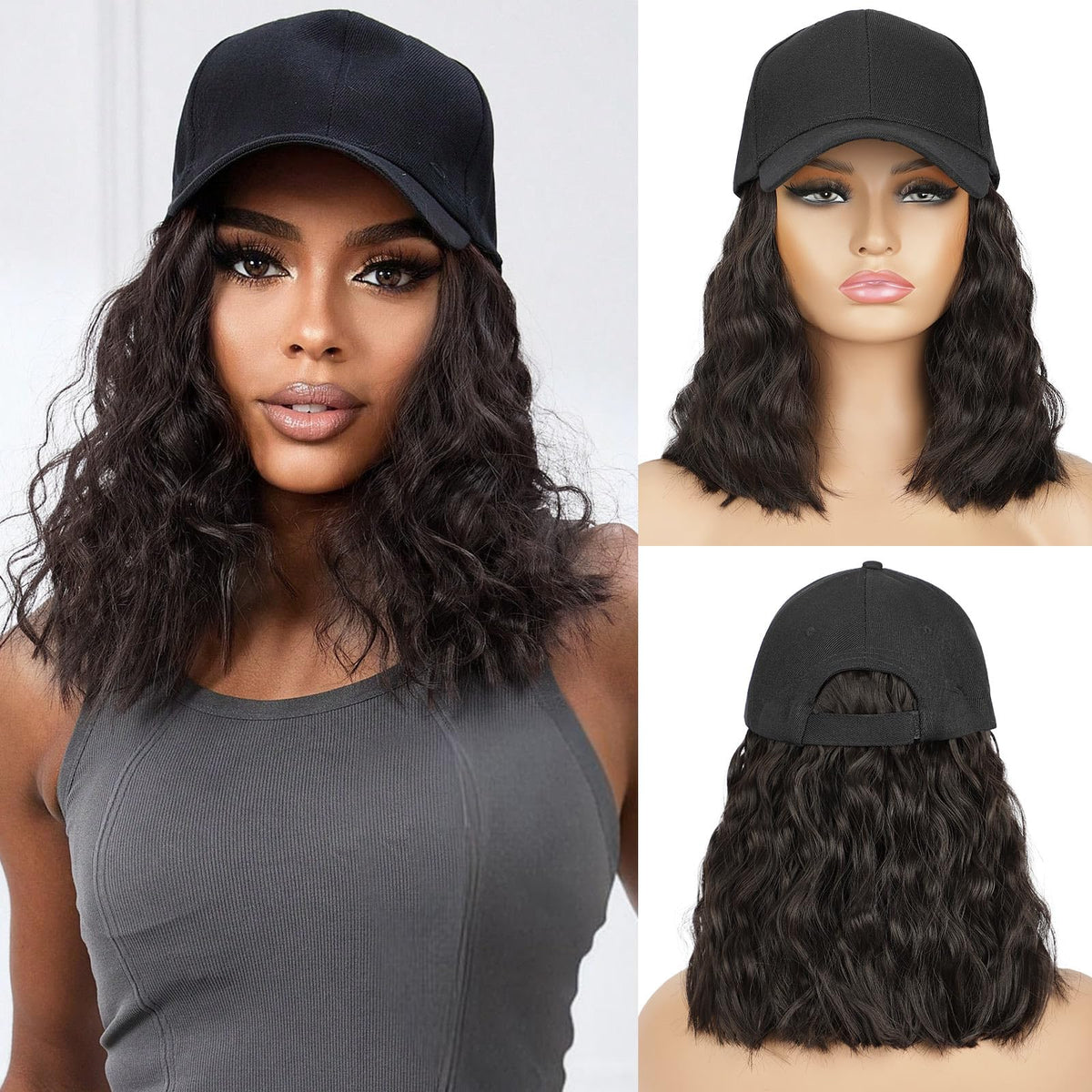 HANYUDIE hat wig displays a 14-inch total length with an 8-inch wave for flexible styling.