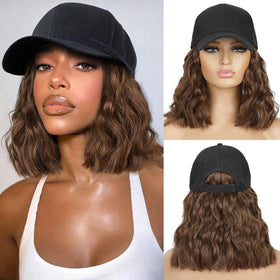 HANYUDIE hat wig with curly wave extensions for versatile daily style