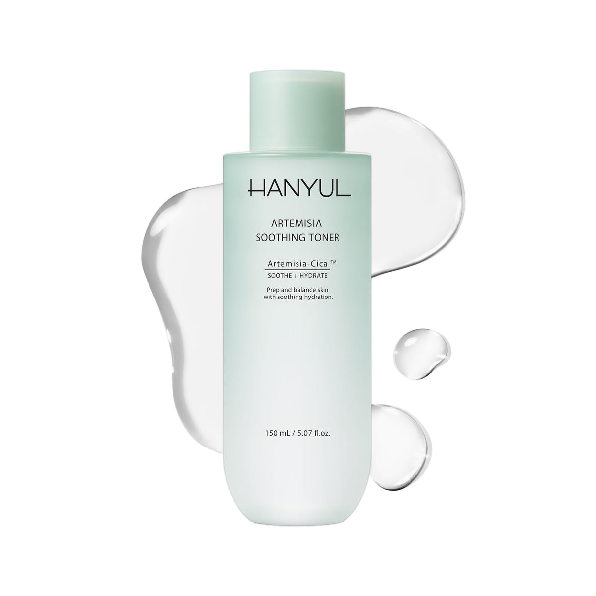 HANYUL Artemisia Soothing Toner bottle close-up, hydrating and calming formula.