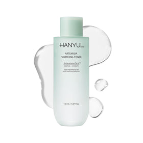 HANYUL Artemisia Soothing Toner bottle close-up, hydrating and calming formula.