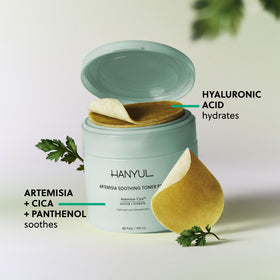 HANYUL Artemisia toner pads white side focus for gentle exfoliation and hydration.