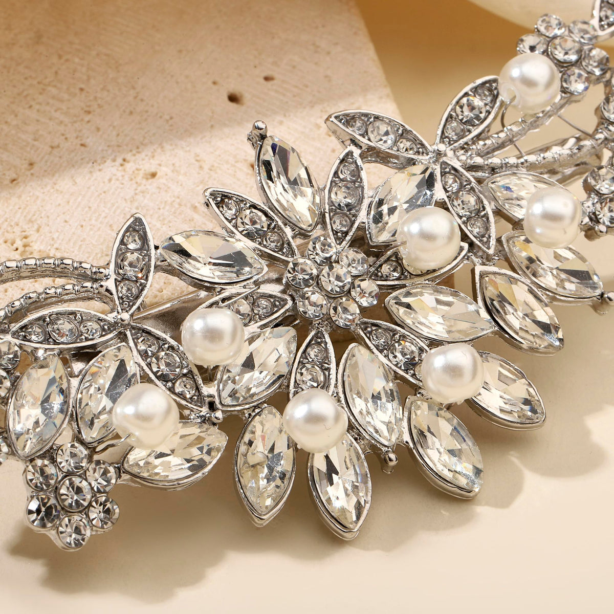 Hapibuy crystal rhinestone pearl hair pin shown in side view secures your style.