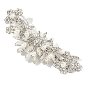 Hapibuy crystal rhinestone pearl hair clip with floral design adds glam to wedding hairstyles.