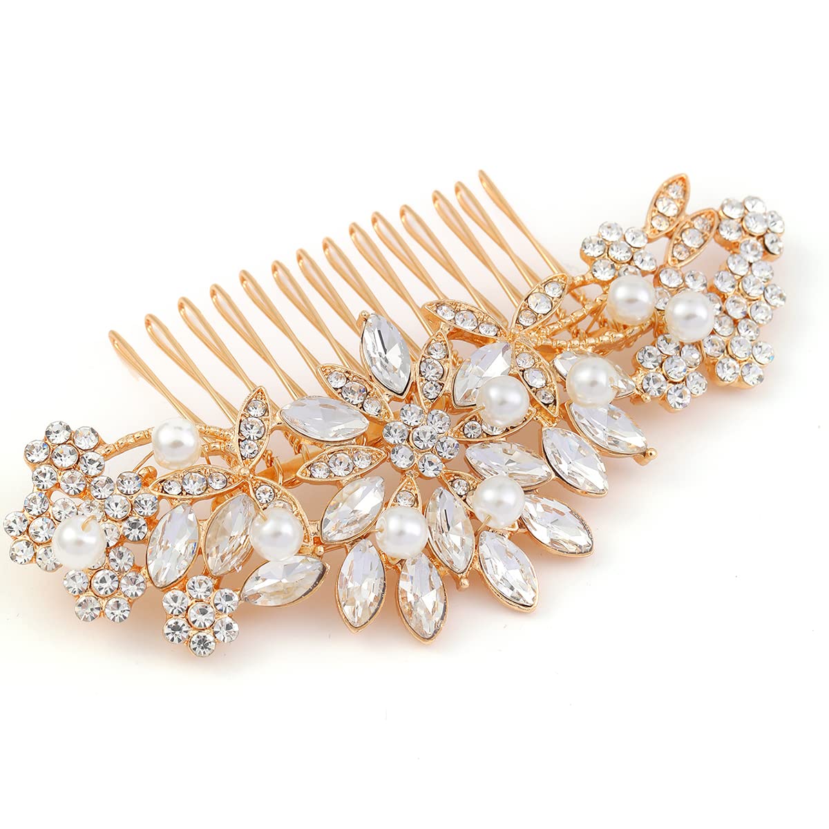 Hapibuy crystal wedding hair comb with pearls for bridal sparkle