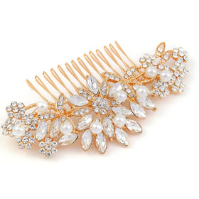 Hapibuy crystal wedding hair comb with pearls for bridal sparkle